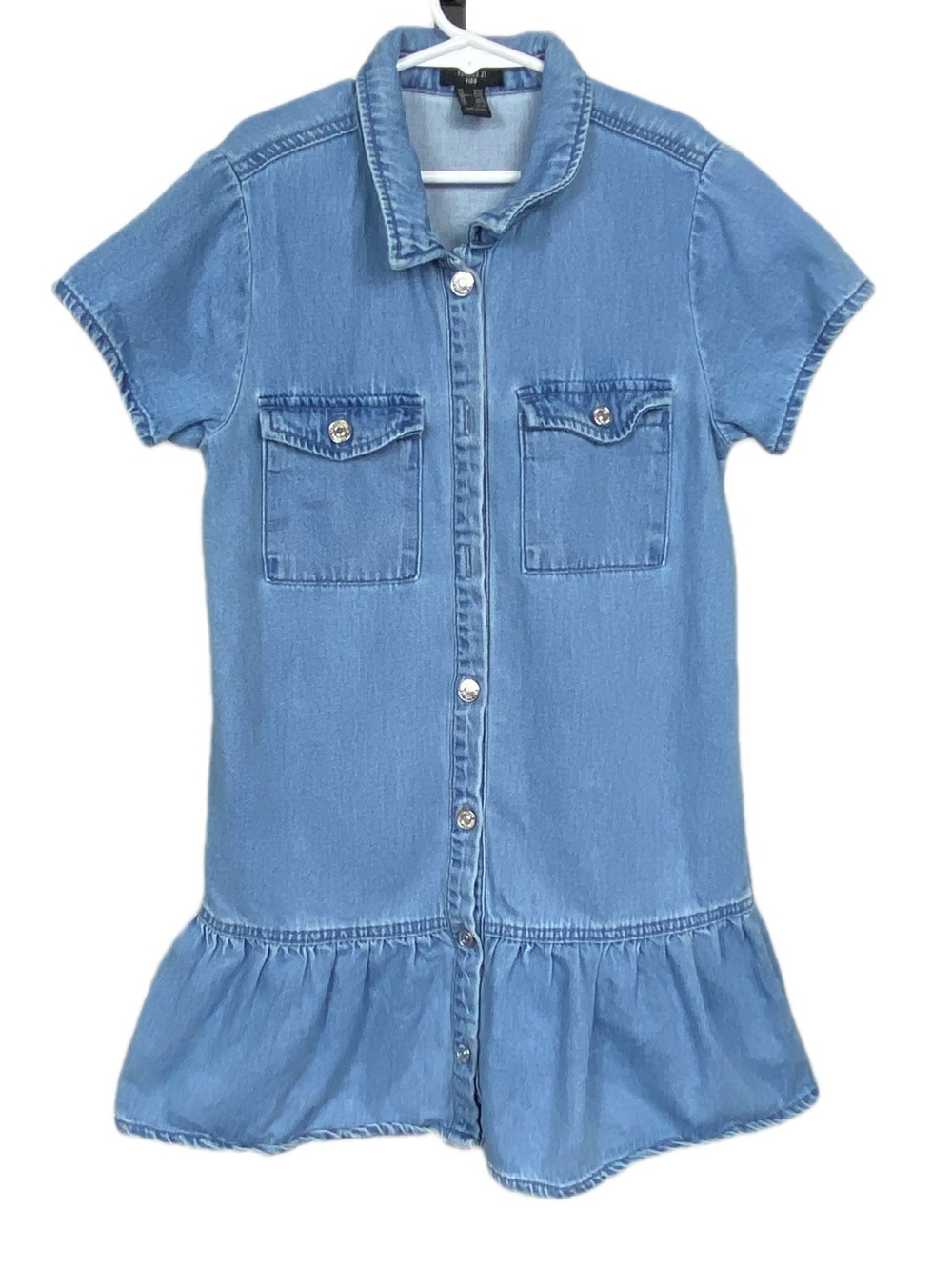 Forever 21 Kids Denim Ruffle Hem Dress Girls Size 11/12 Chambray Blue Dress